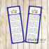 Prince bookmark royal blue gold printable baby shower favors