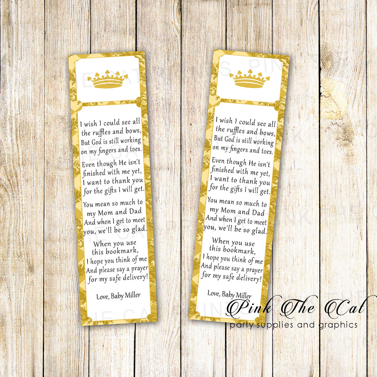 Gold Prince Princess Bookmark Baby Shower Favor printable