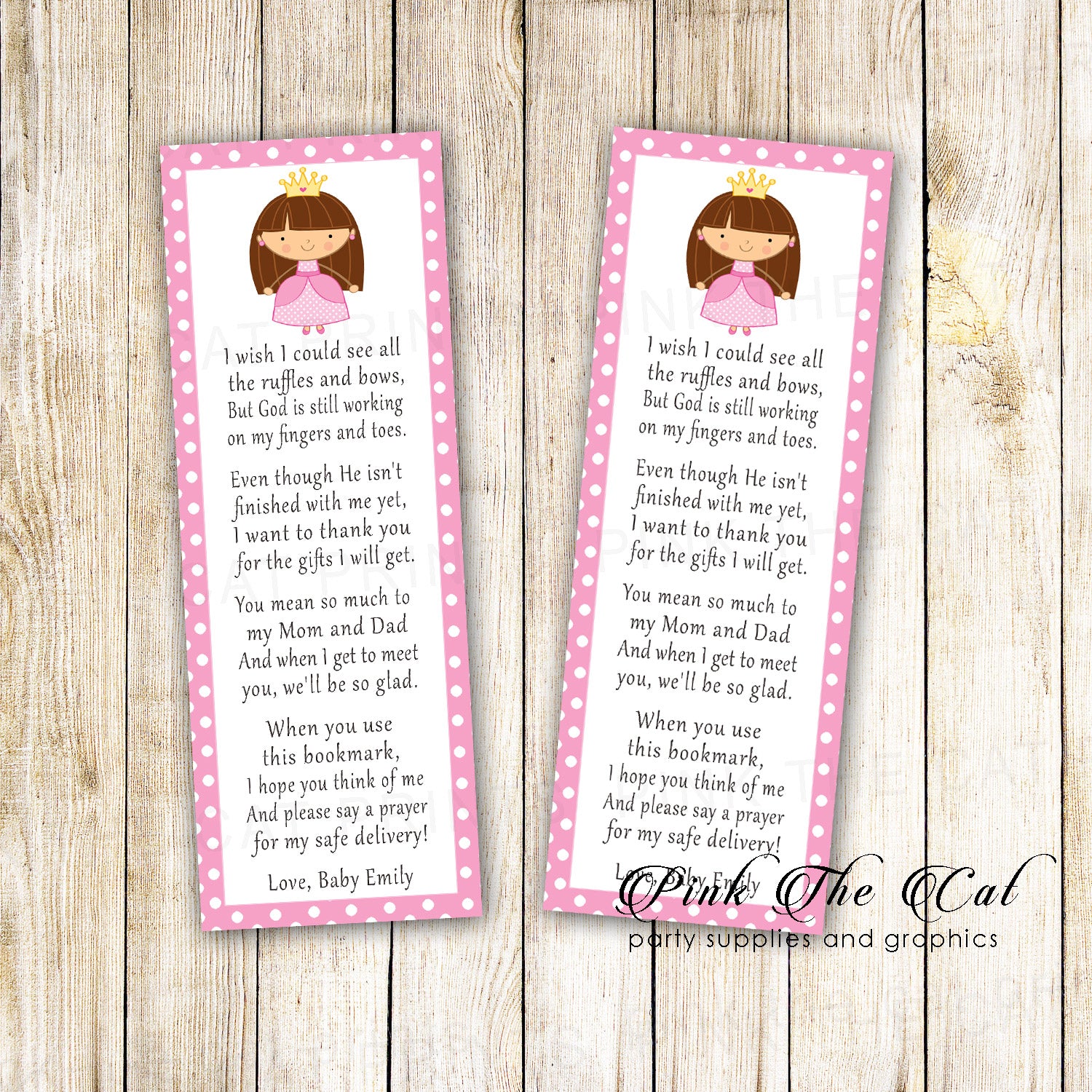 25 bookmarks pink princess baby shower favors personalized 