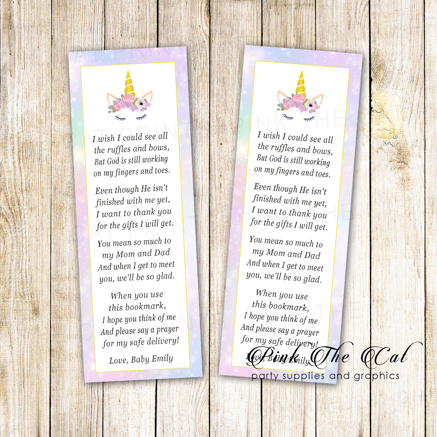 50 bookmarks unicorn face baby shower