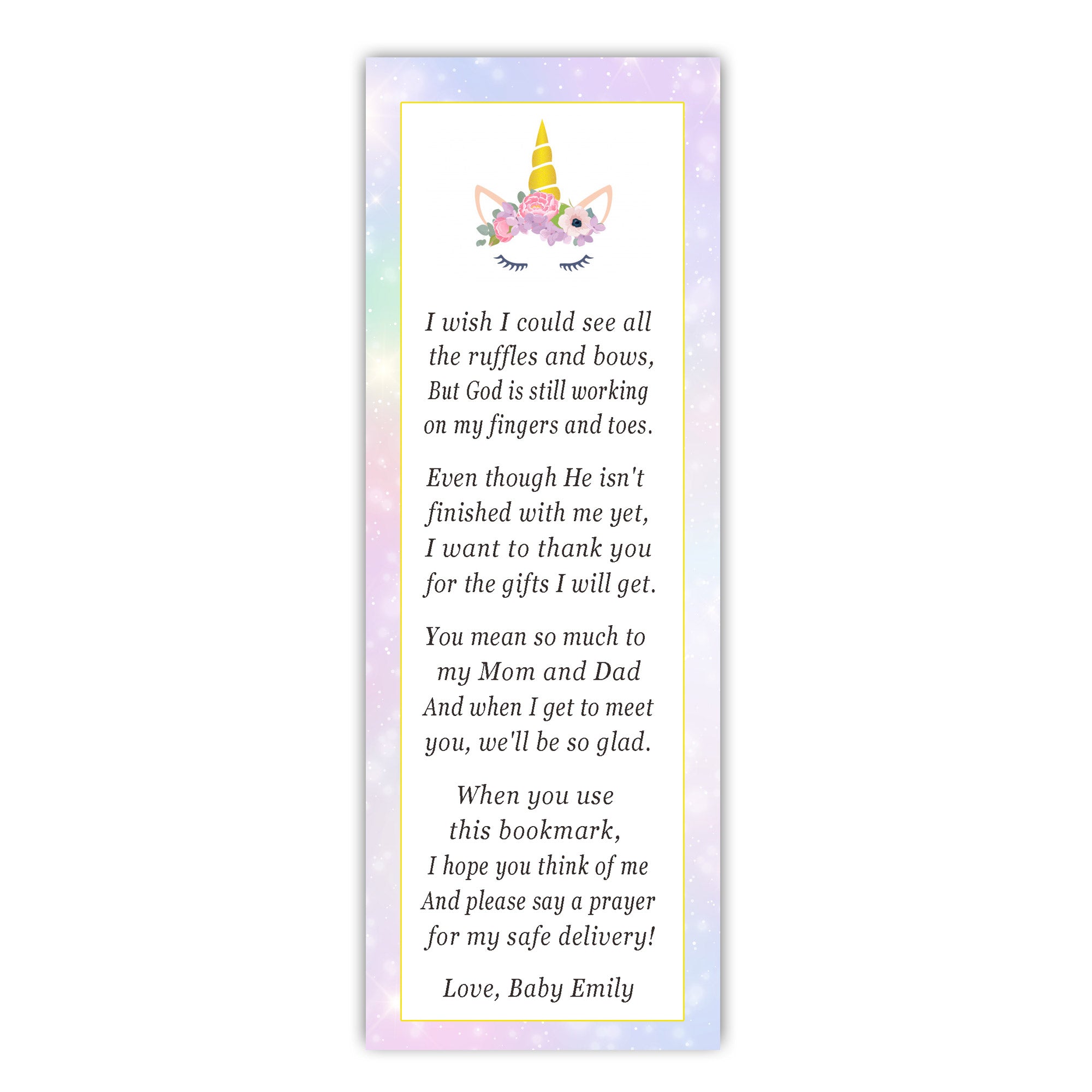 Unicorn head baby shower bookmarks printable