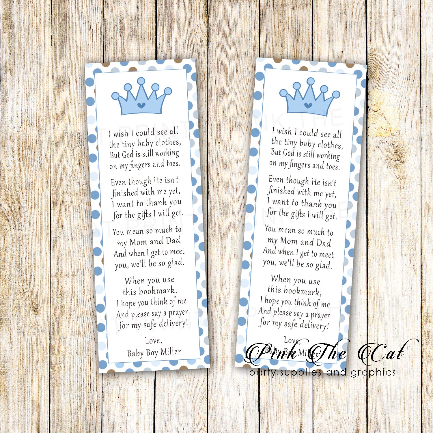 Bookmarks prince crown blue brown silver baby shower printable
