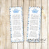 25 bookmarks prince crown baby shower blue brown silver personalized