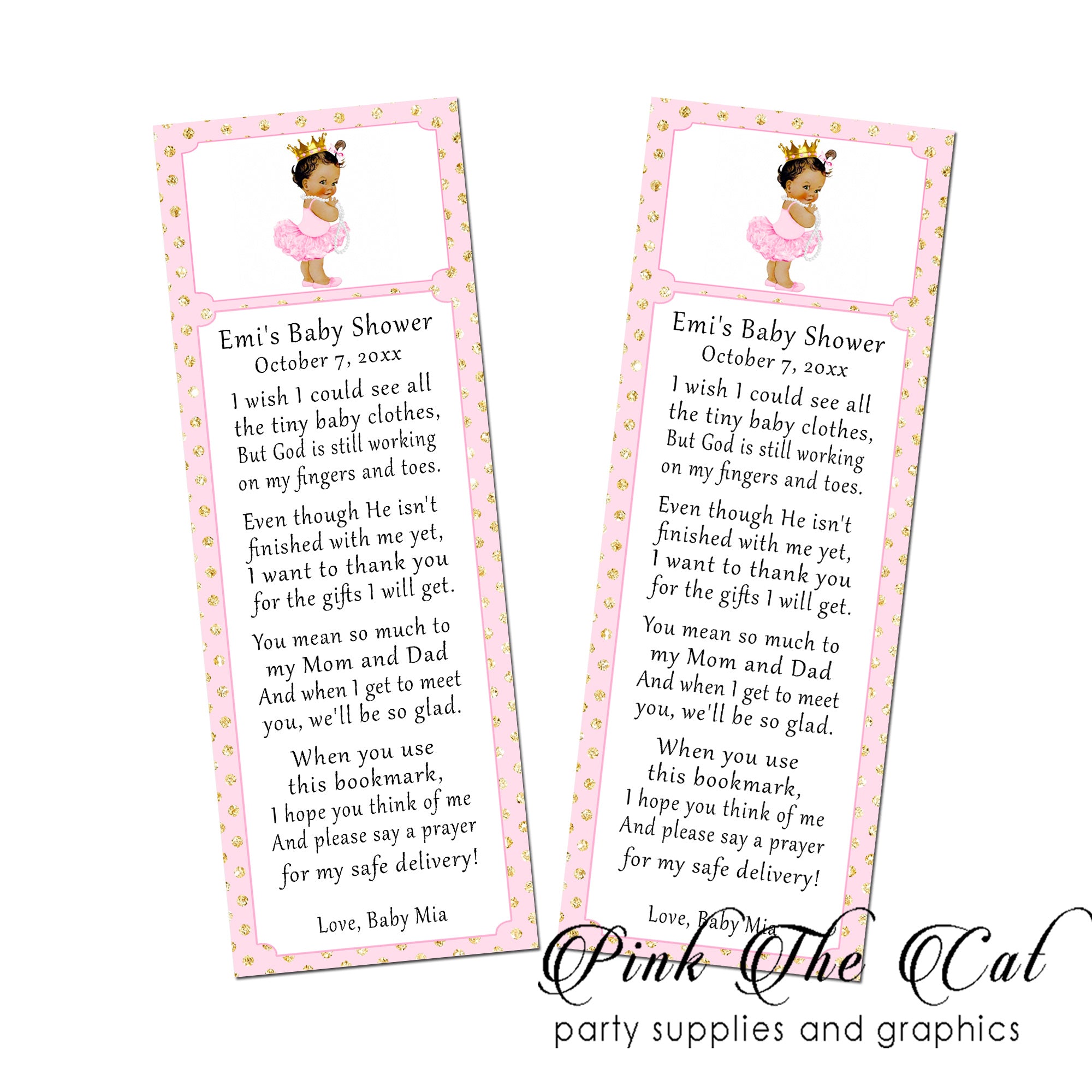 25 Bookmarks Princess Vintage Baby Shower Favors Personalized