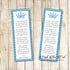 25 bookmarks prince stripes baby shower