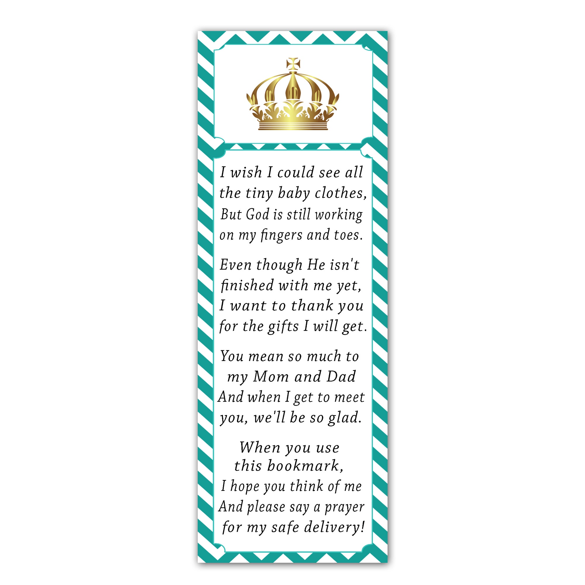 50 bookmarks prince princess baby shower teal gold