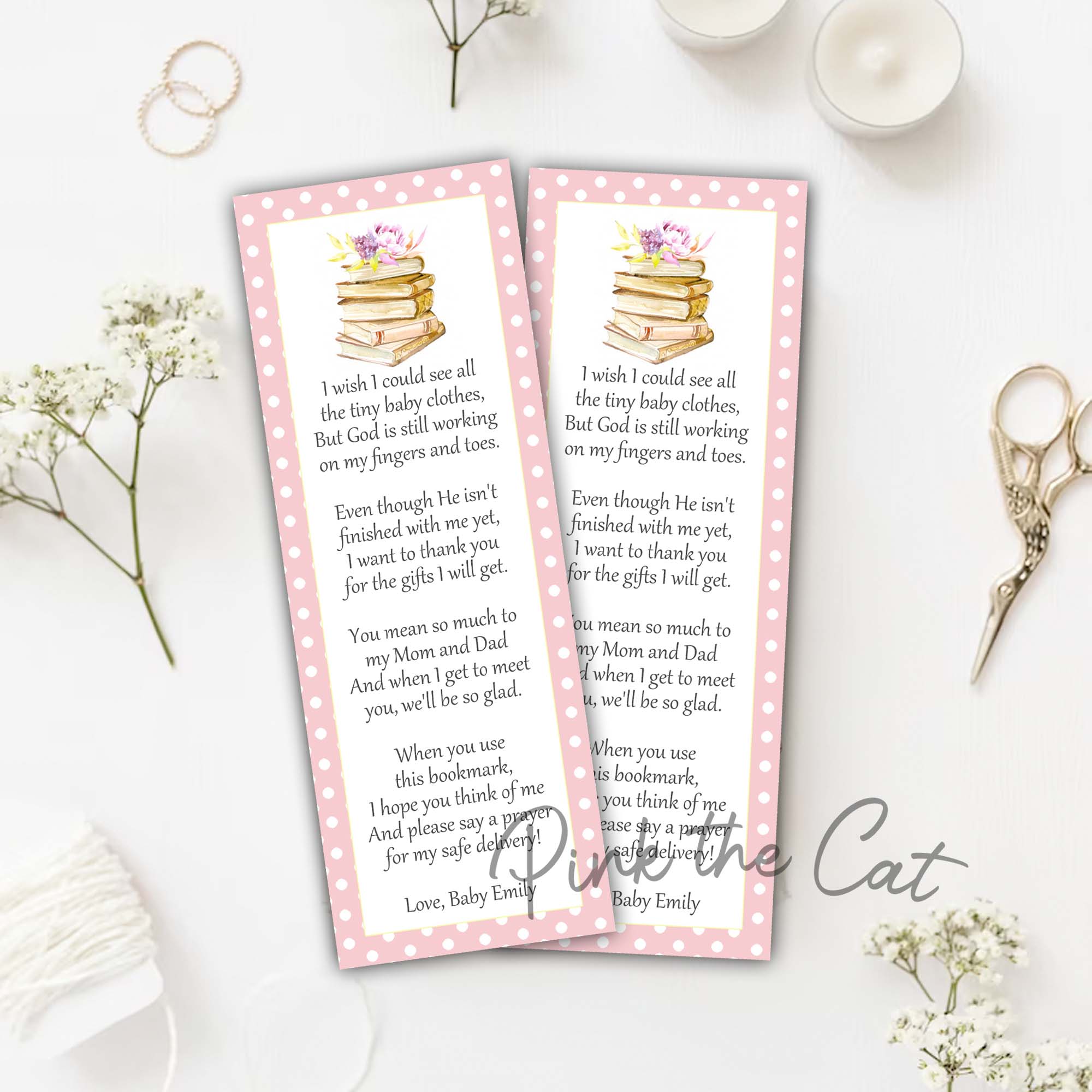 Book stack bookmarks baby shower favors