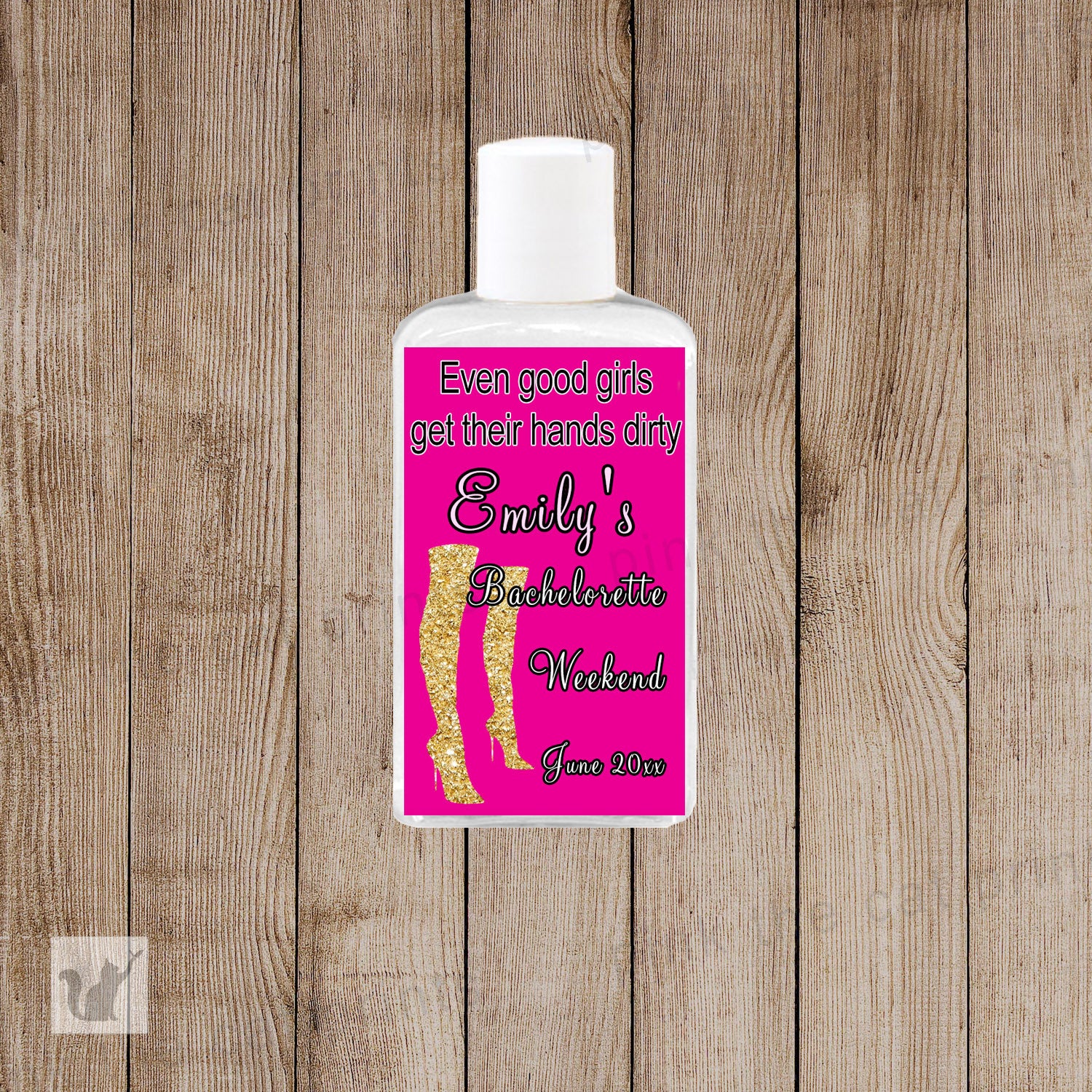 Hand Sanitizer Labels Bachelorette Gold Glitter Pink Boots