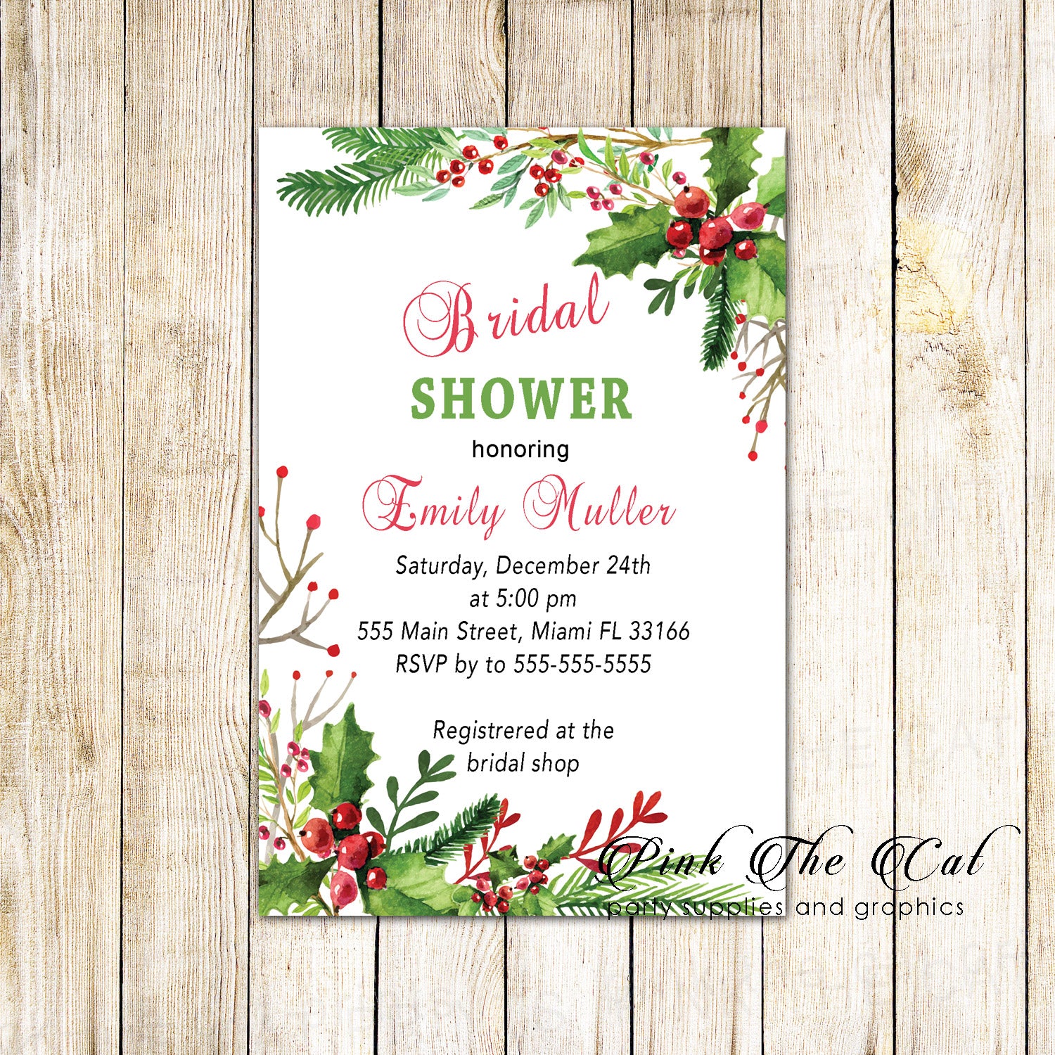 Bridal shower invitations watercolor mistletoe botanical printable