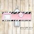 30 Pink Black Zebra Baby Girl Shower Bottle Labels