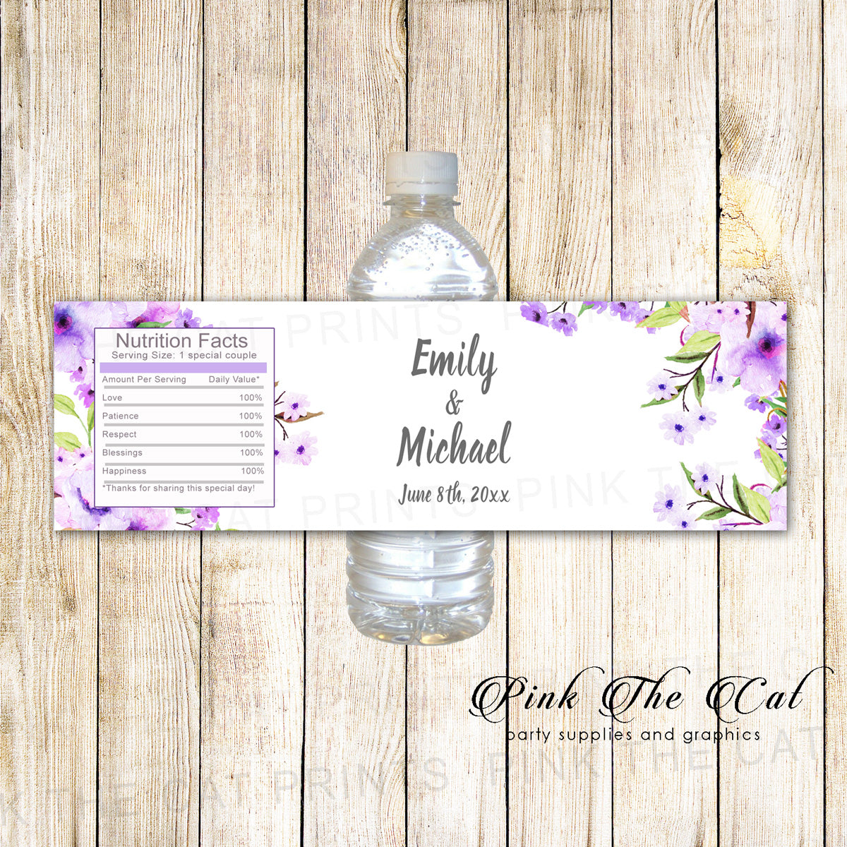 Boho Lavender Mint Water Bottle Labels 100 pack printed