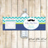 30 Bottle Labels Mustache Boy Baby Shower Teal Blue