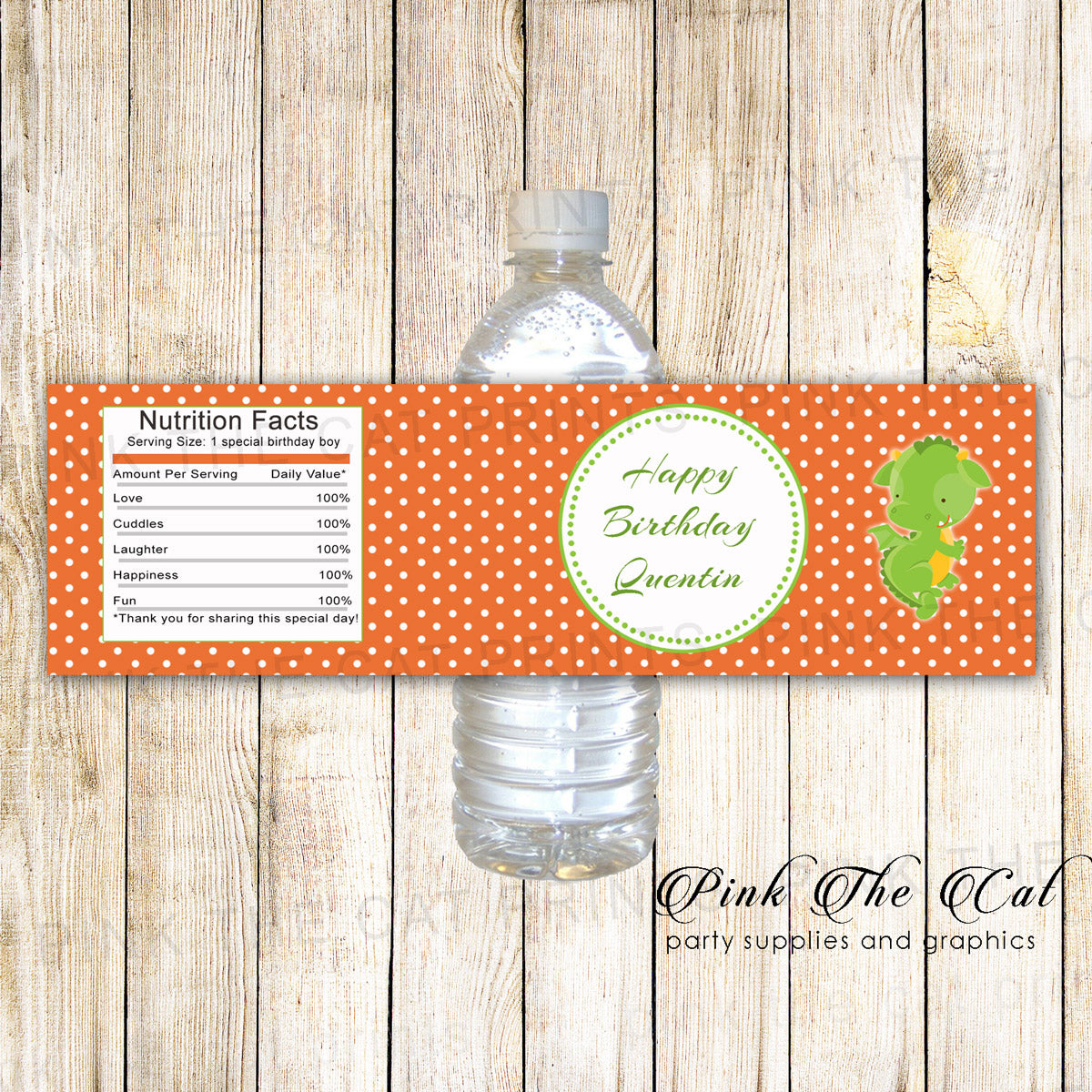 Bottle Labels Dragon Orange Birthday Baby Shower Printable