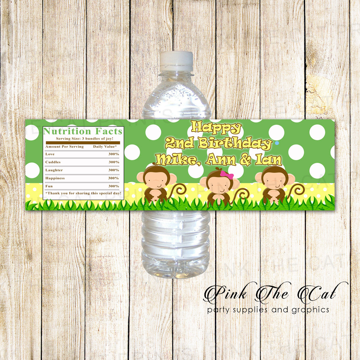 30 Monkey bottle label baby shower triplets