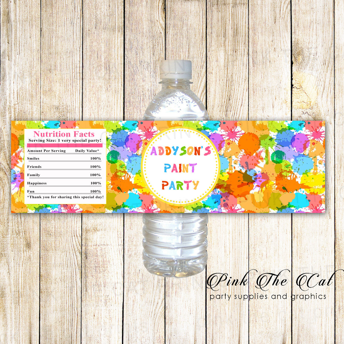 Water Bottle Labels Paint Art Kids Birthday Party Printable