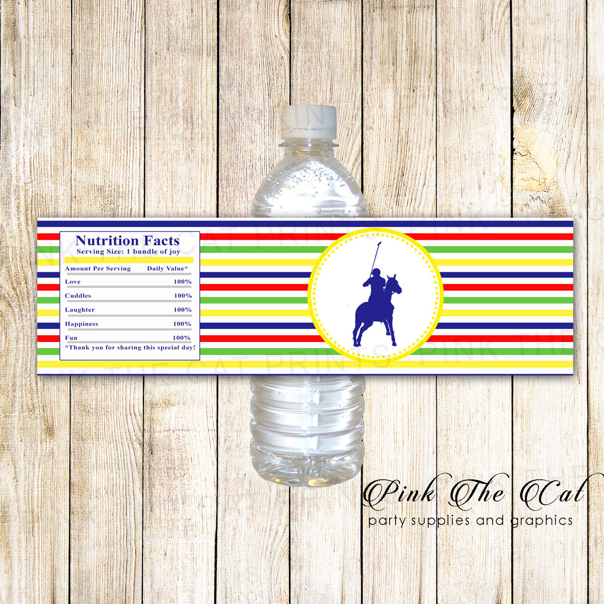 30 Bottle Labels Polo Birthday Baby Shower Yellow Green Blue