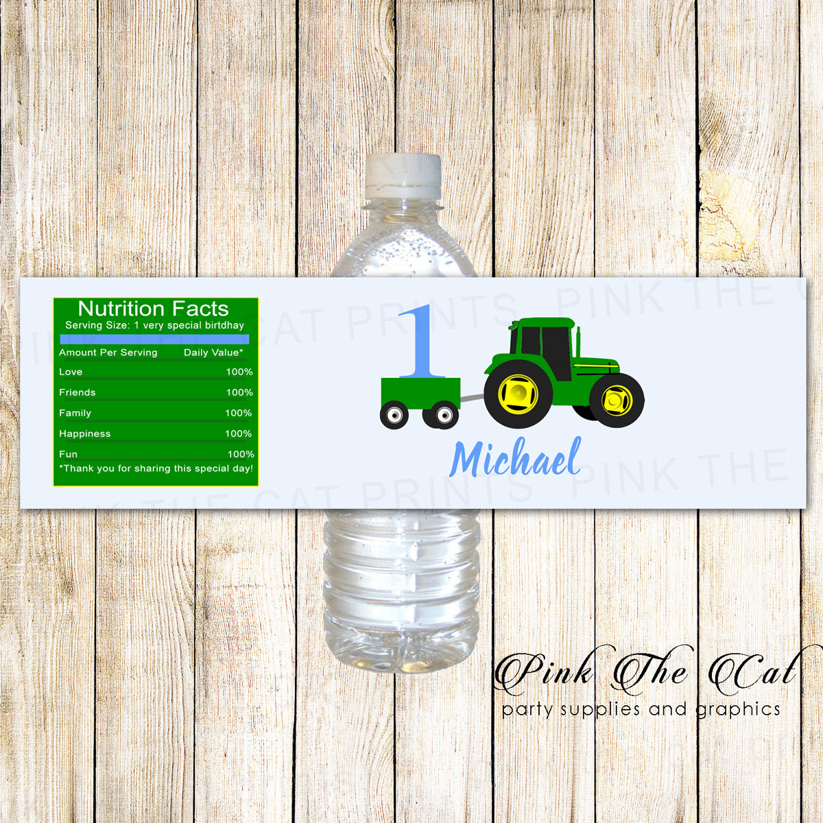 30 Bottle Label Green Tractor Birthday Baby Shower 