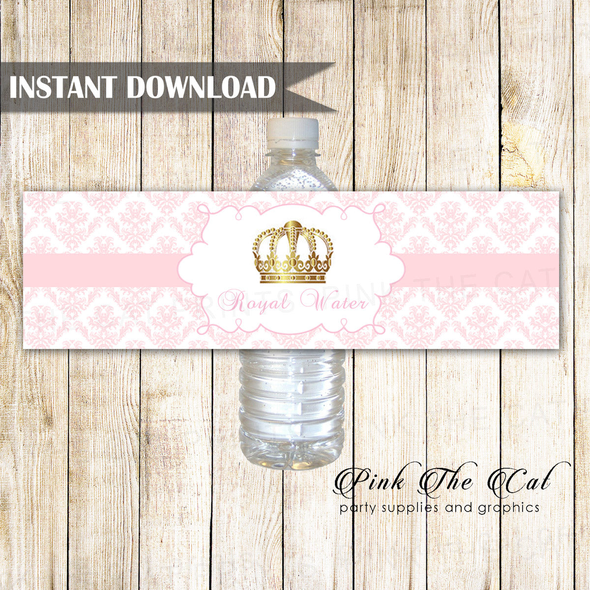 Princess Bottle Label Birthday Baby Shower Pink Gold Printable