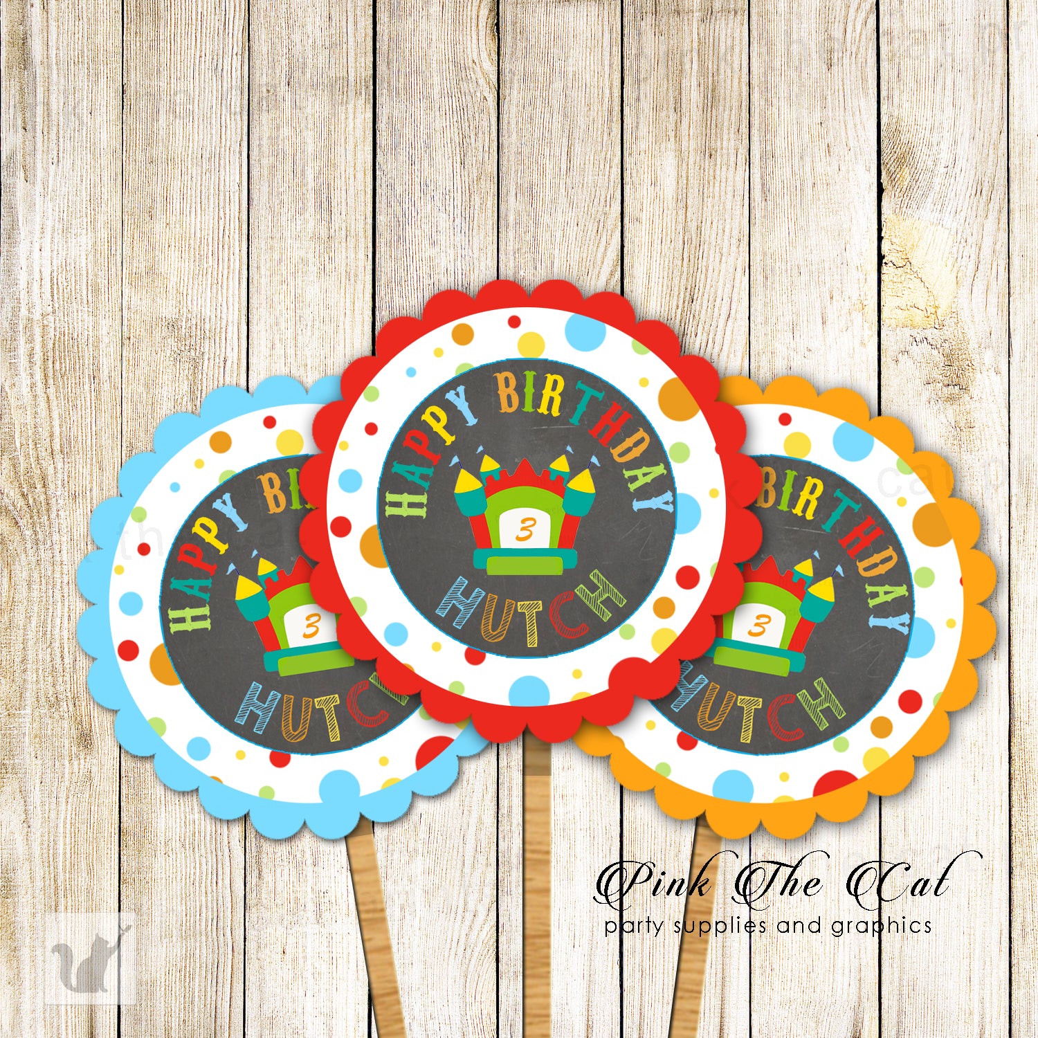 30 Bounce Themed Party Cupcake Toppers Kids Birthday Printed