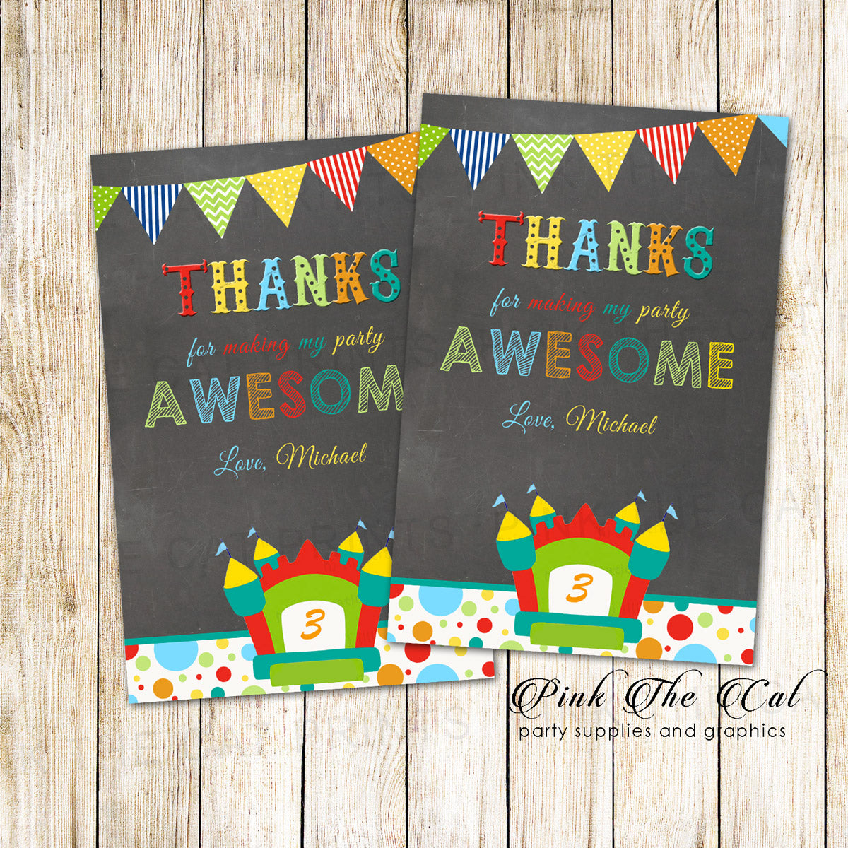 30 thank you cards bouncing castle kids birthday
