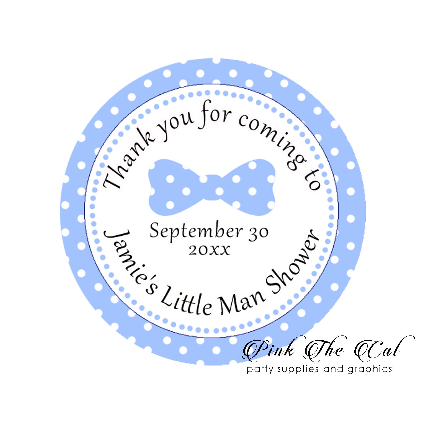 Stickers 2'' bow tie blue personalized baby boy shower (40 set)