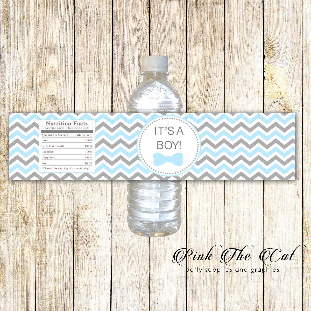 Silver Blue Bowtie Little Man Bottle Label