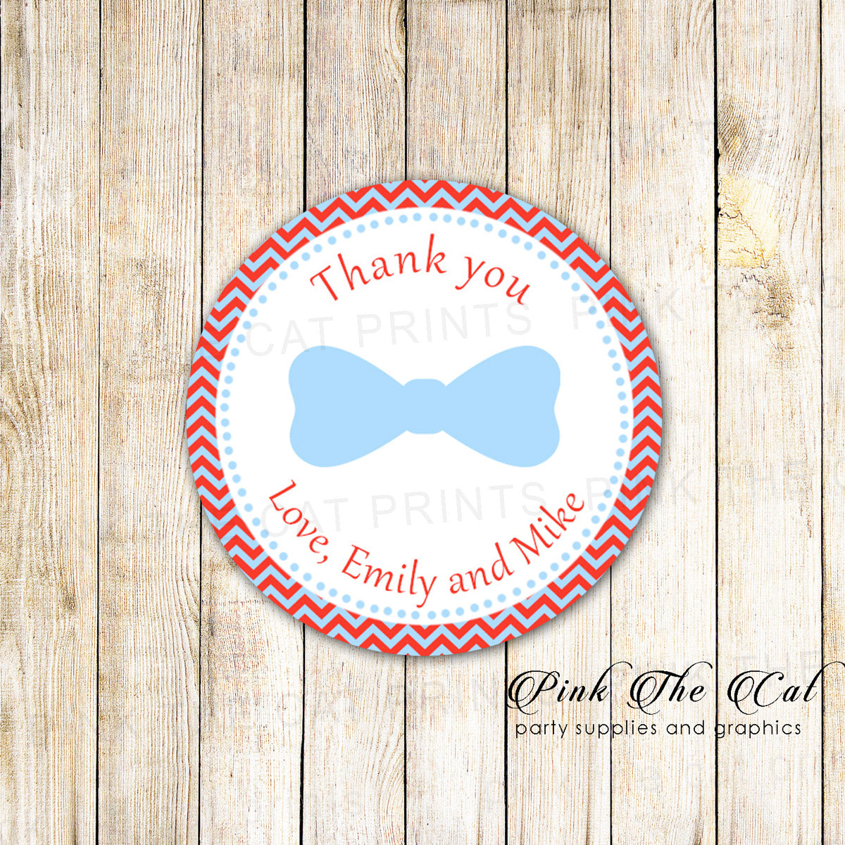 Red Blue Bowtie Favor Tag Label Sticker Little Man Birthday Baby Shower