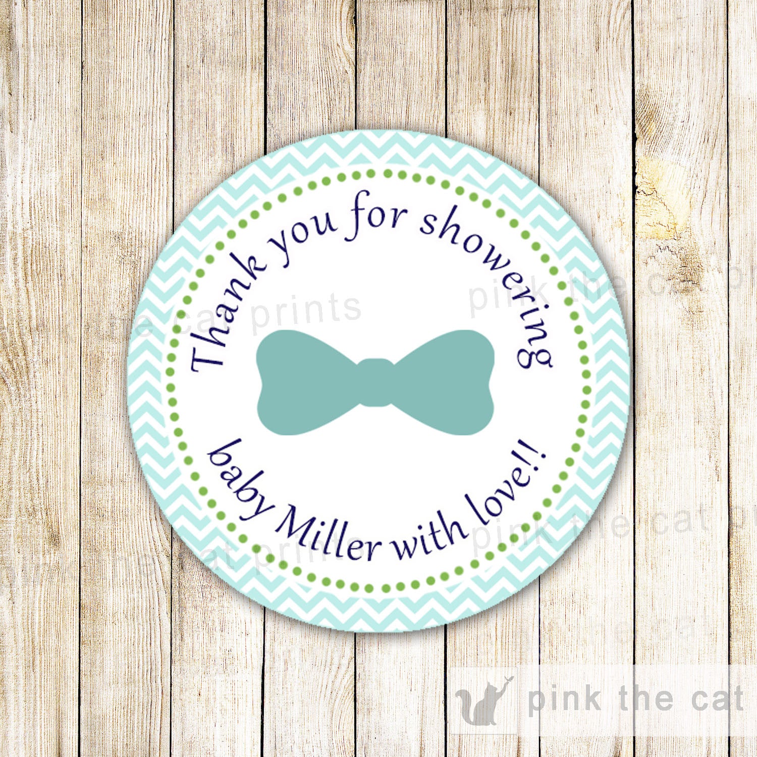 Bow Tie Turquoise Sticker Gift Favor Tag Label Baby Shower Little Man