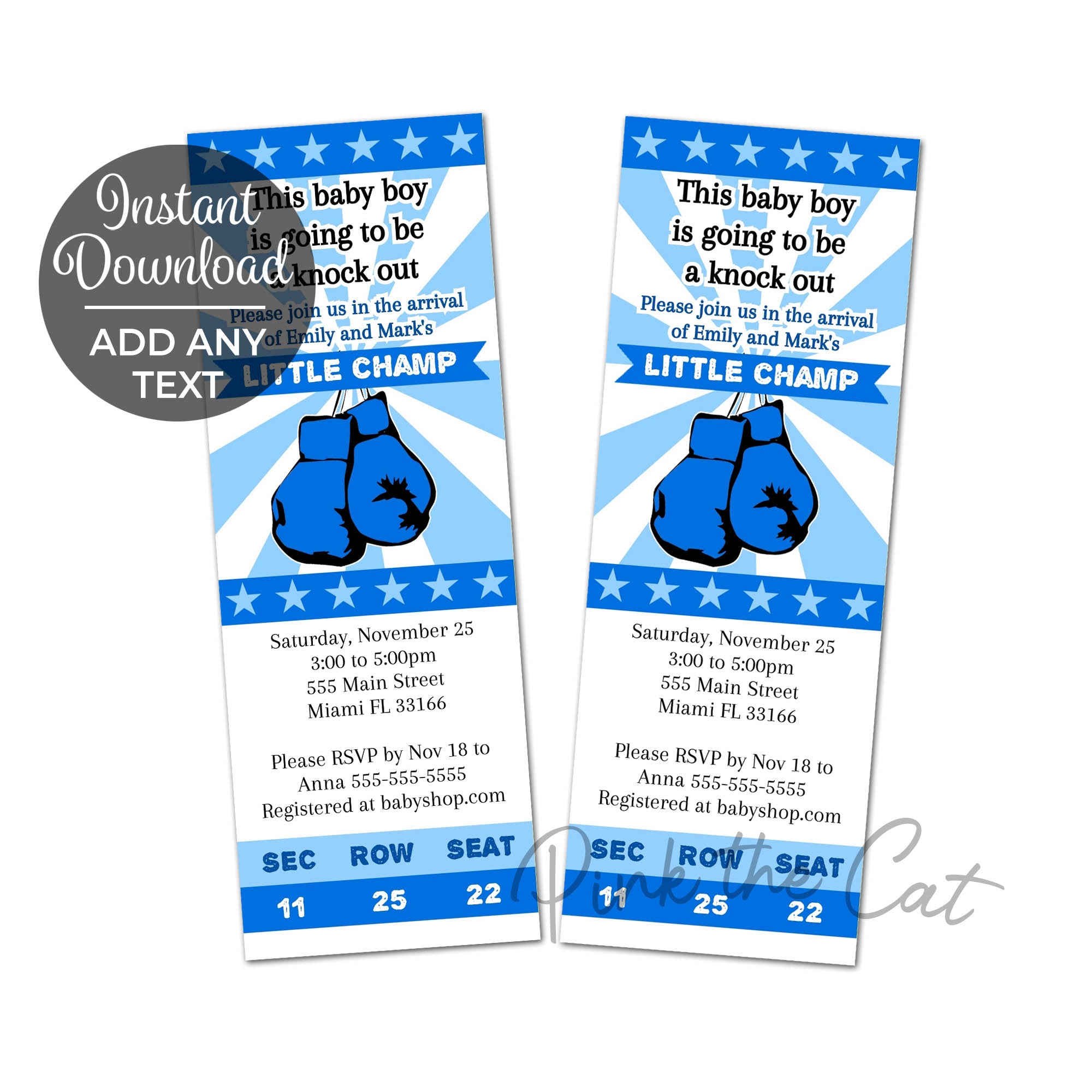 Boxing blue baby shower invitation