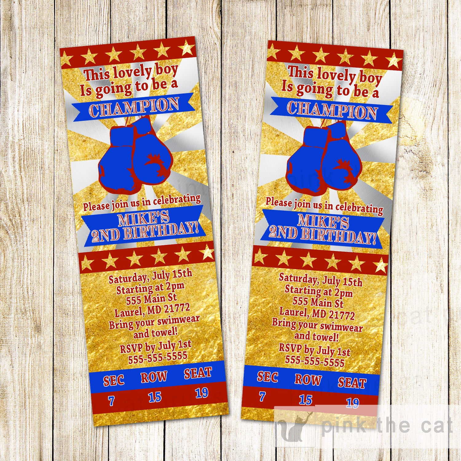 Boxing Invitation Blue Gold Birthday Baby Shower