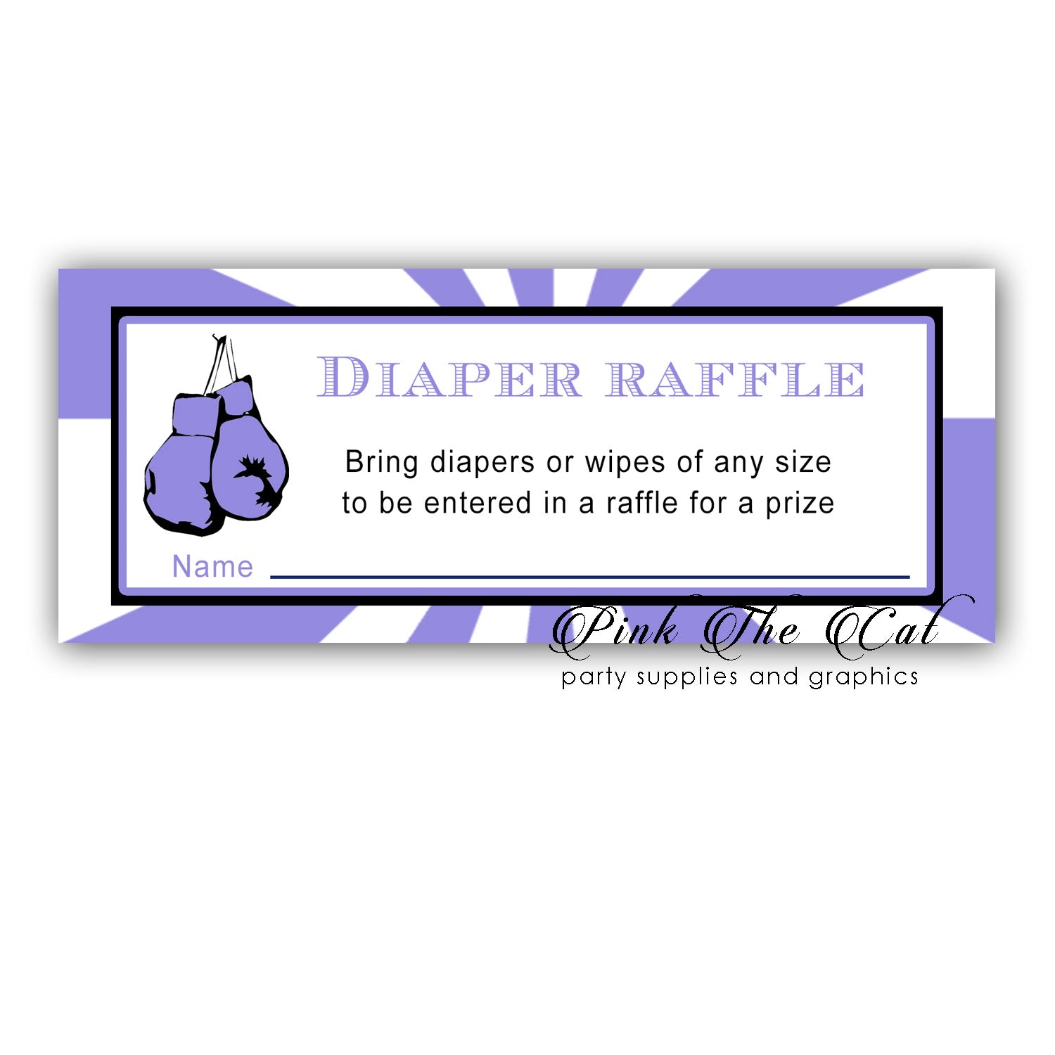 Diaper Raffle Cards Purple Boxing Girl Baby Shower (set with 30)