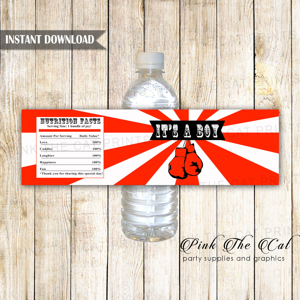 Boxing Bottle Label Red Black Baby Shower Printable