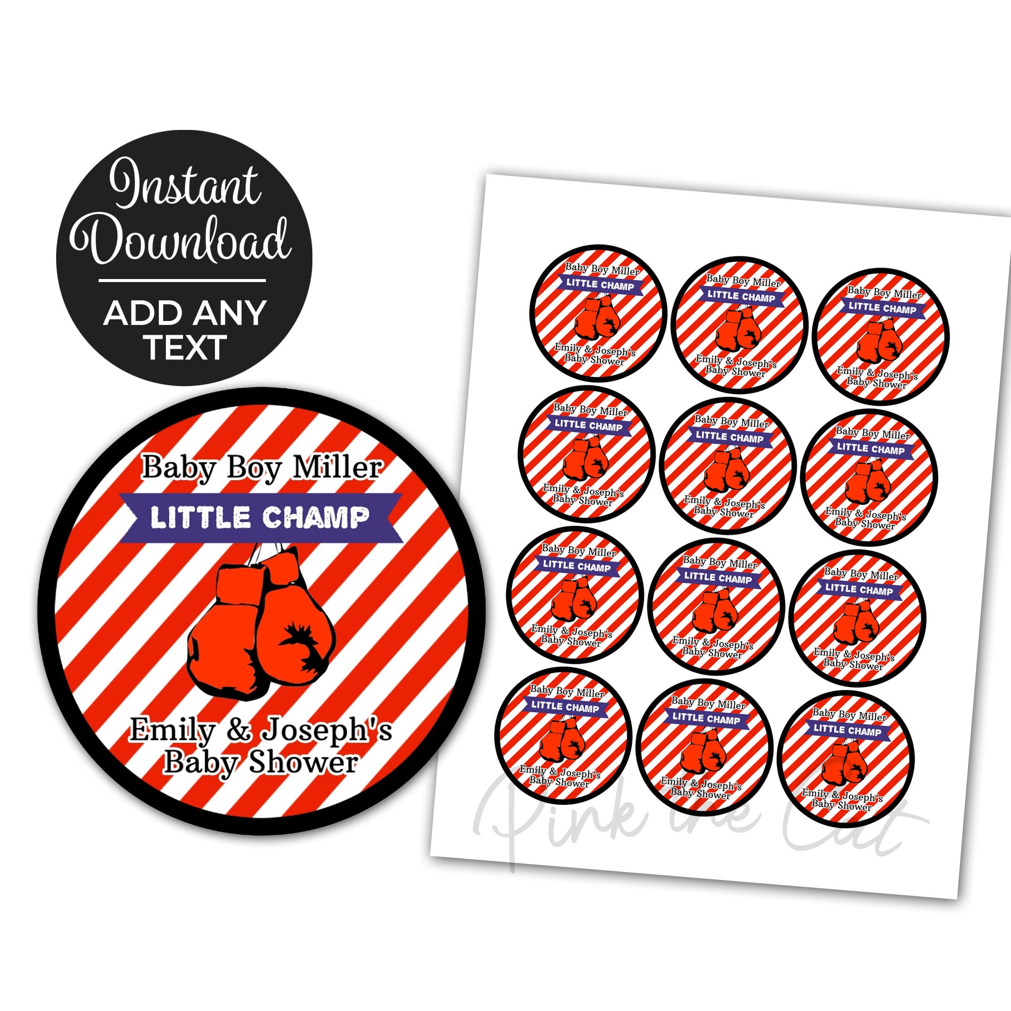 Boxing Cupcake Toppers Birthday Baby Shower Red Printable