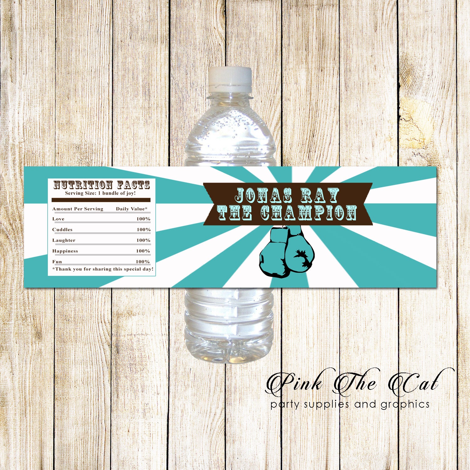 30 Bottle Label Stickers Teal Boxing Birthday Baby Shower