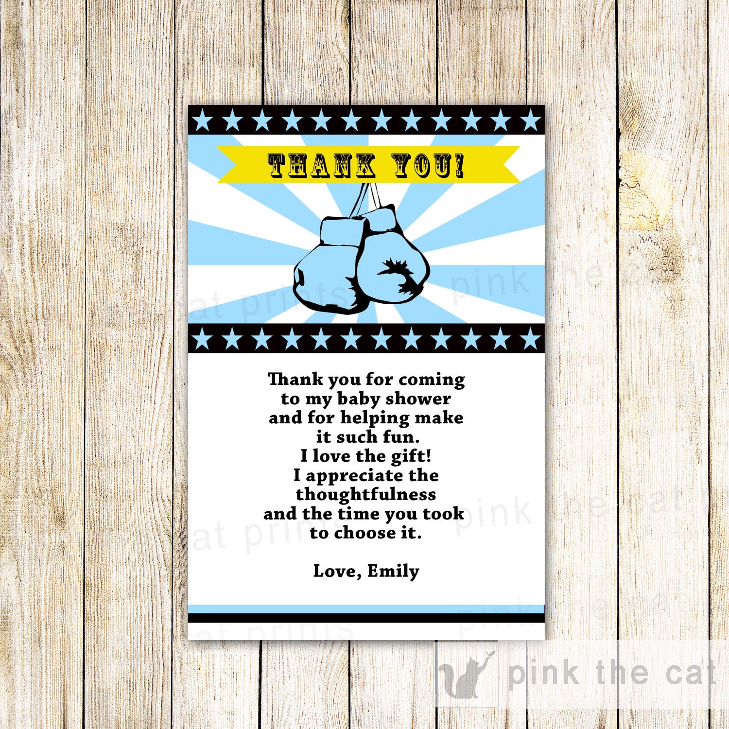 Boxing Thank You Card Note Boy Birthday Baby Shower