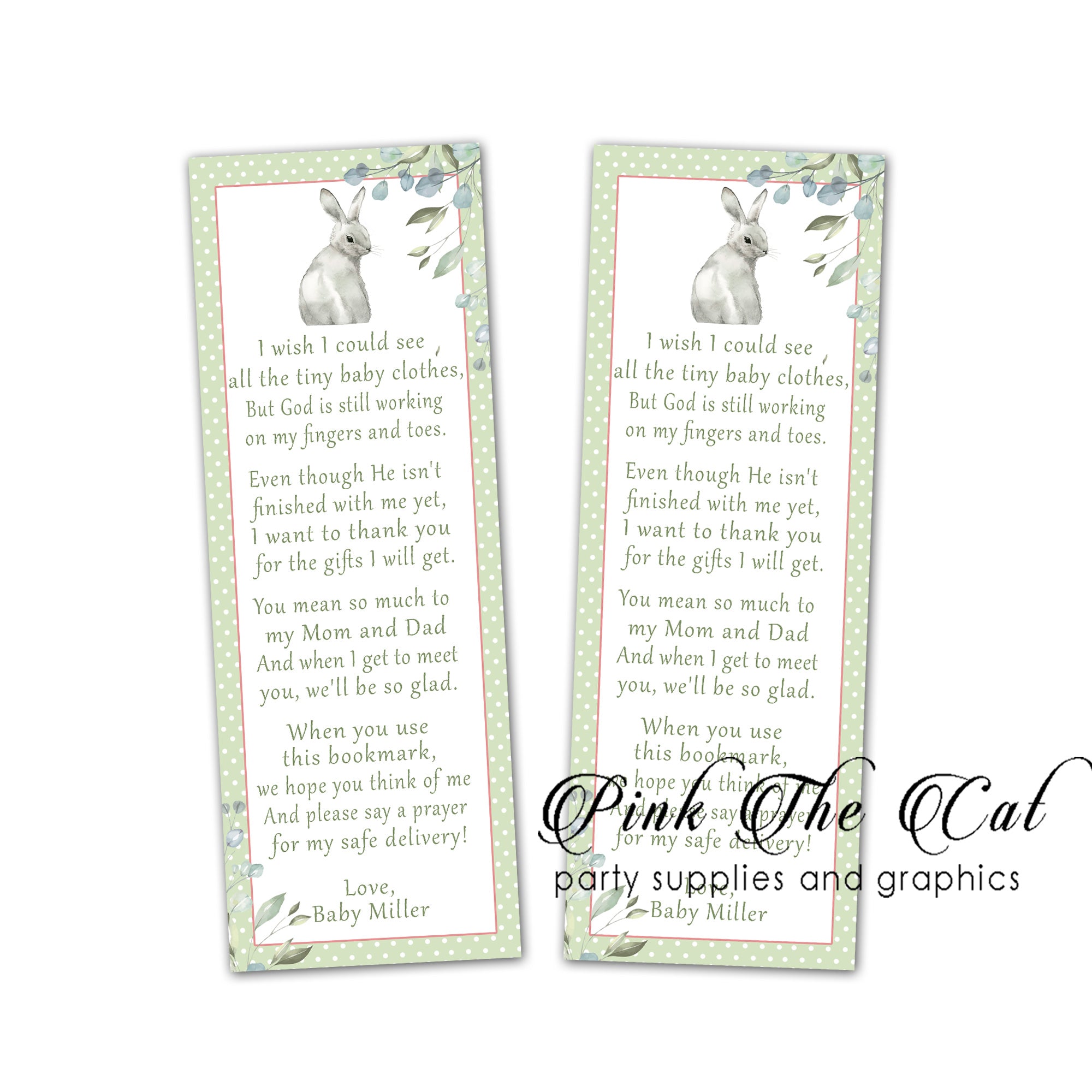 25 Bunny gender neutral bookmarks baby shower personalized
