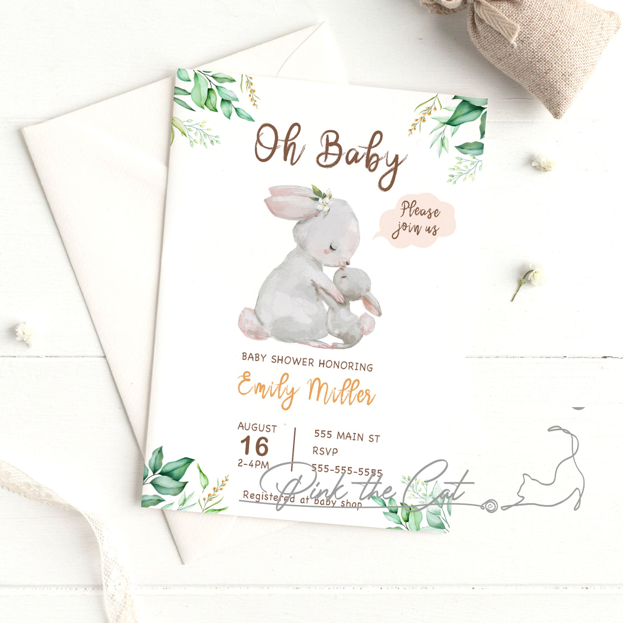 Bunny watercolor invitation