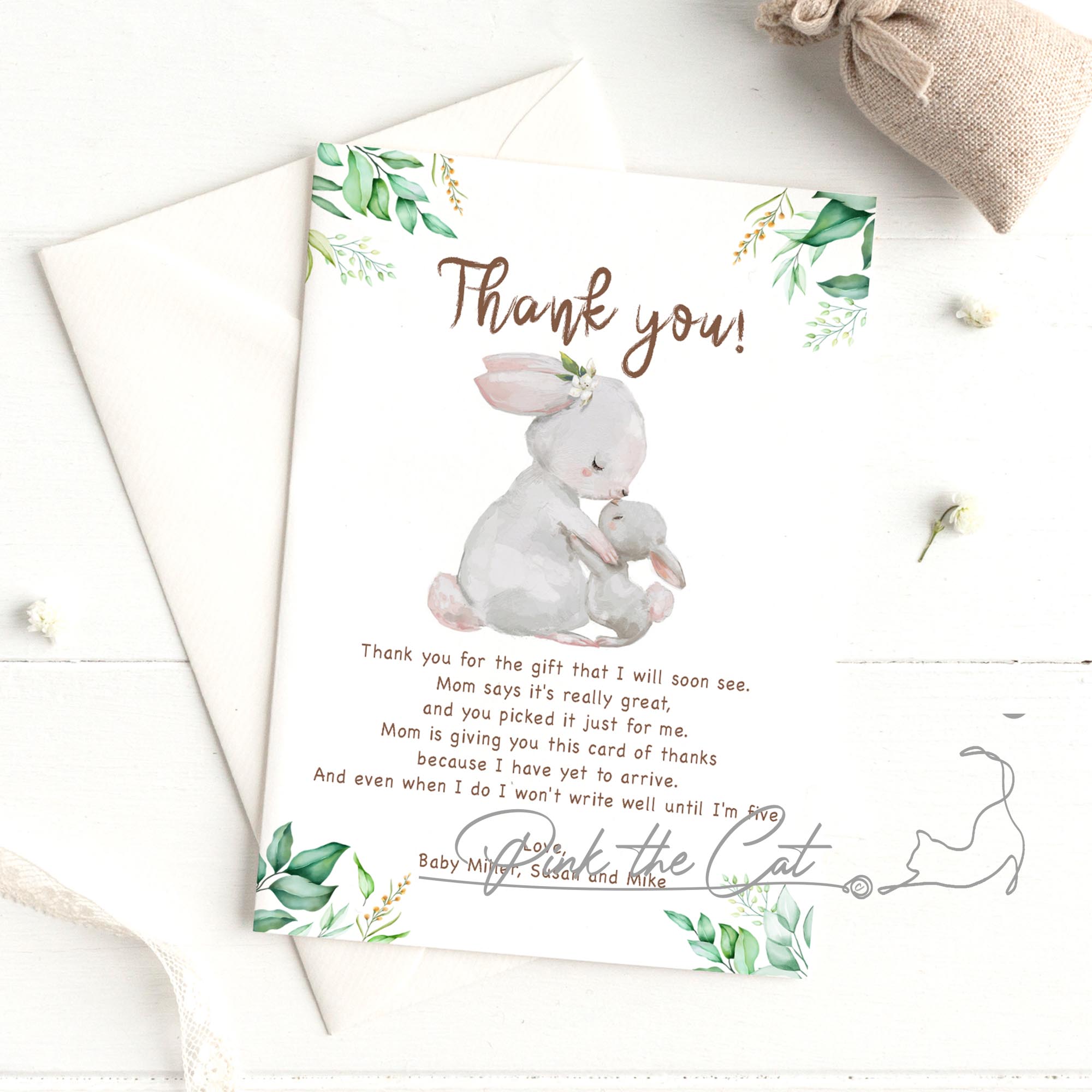 Bunny baby mom thank you card