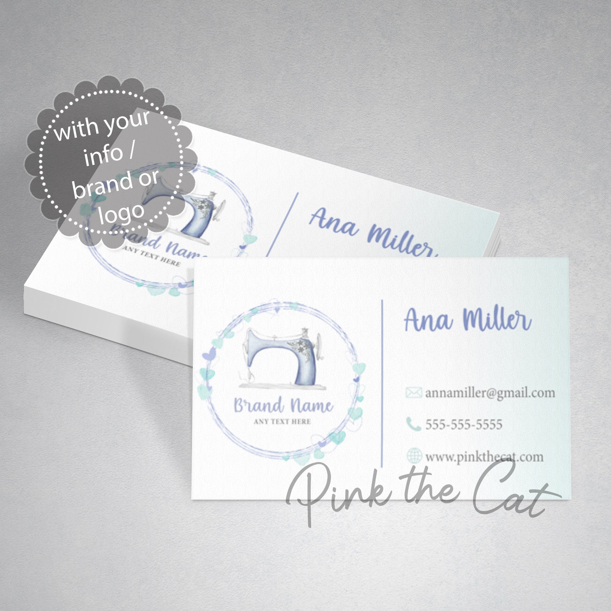 Premade hearts sewing business card