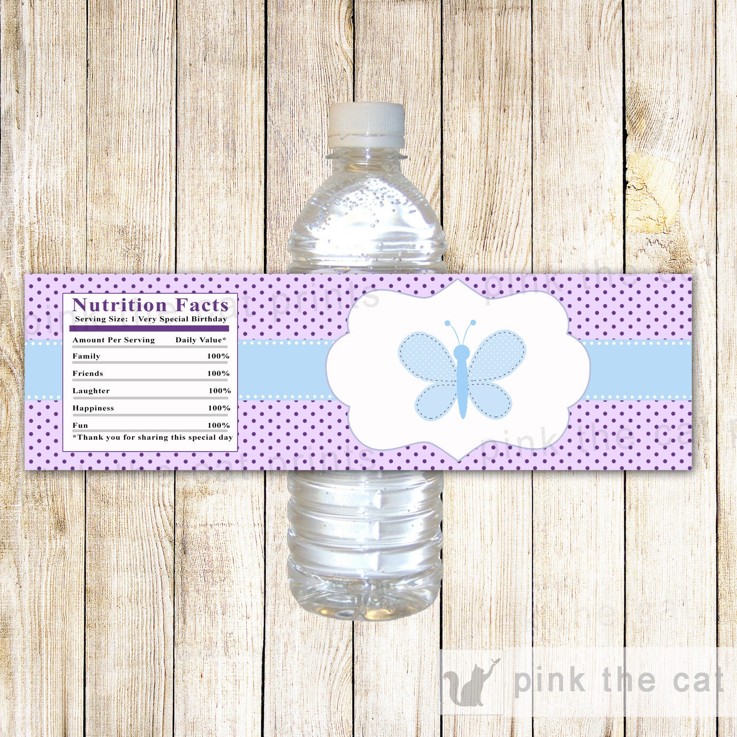 Butterfly Bottle Label Girl Birthday Baby Showe Purple Blue