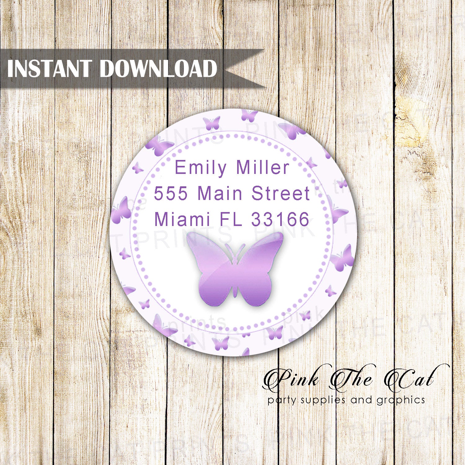 Butterfly Address Labels Birthday Baby Shower Purple Printable