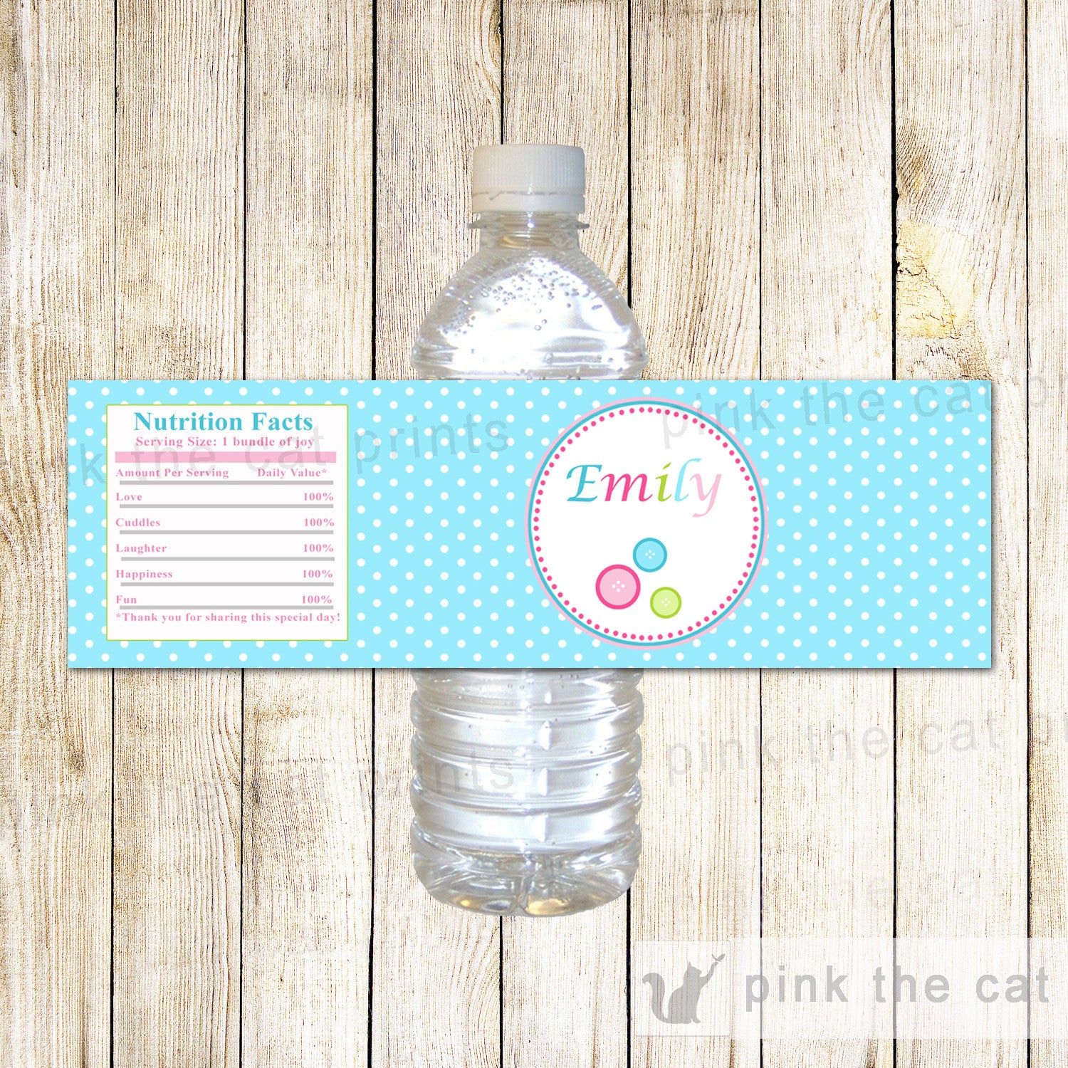 Cute Button Bottle Label Baby Shower Girl Boy Blue
