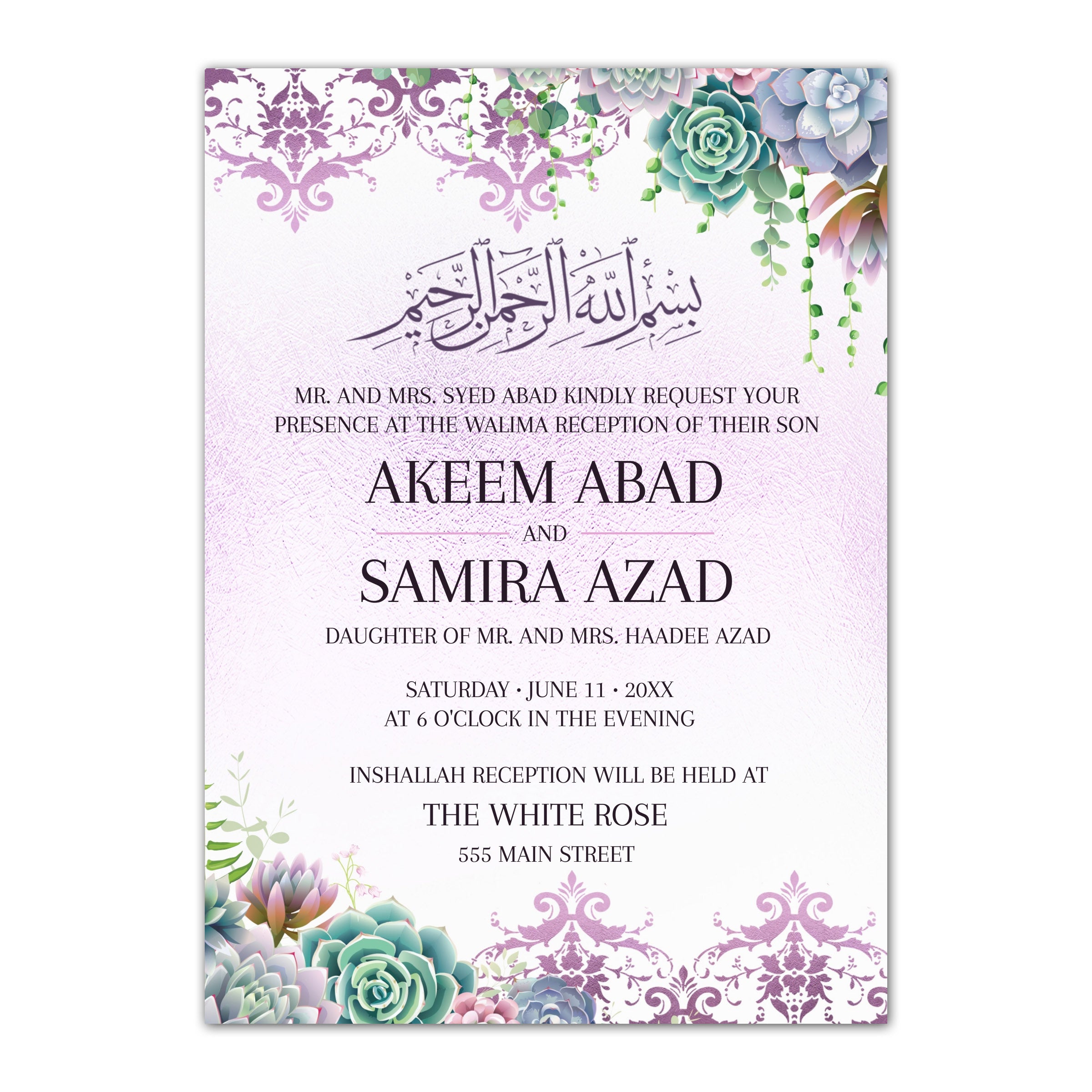 Succulent cactus walima nikah wedding invitations