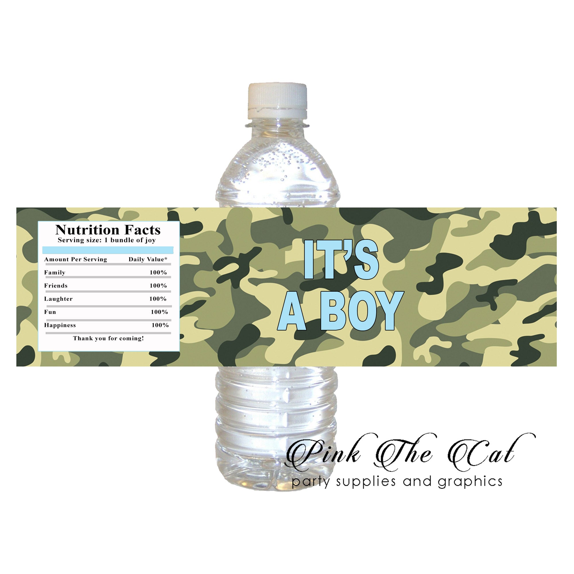 Camo bottle label boy baby shower (set of 60)