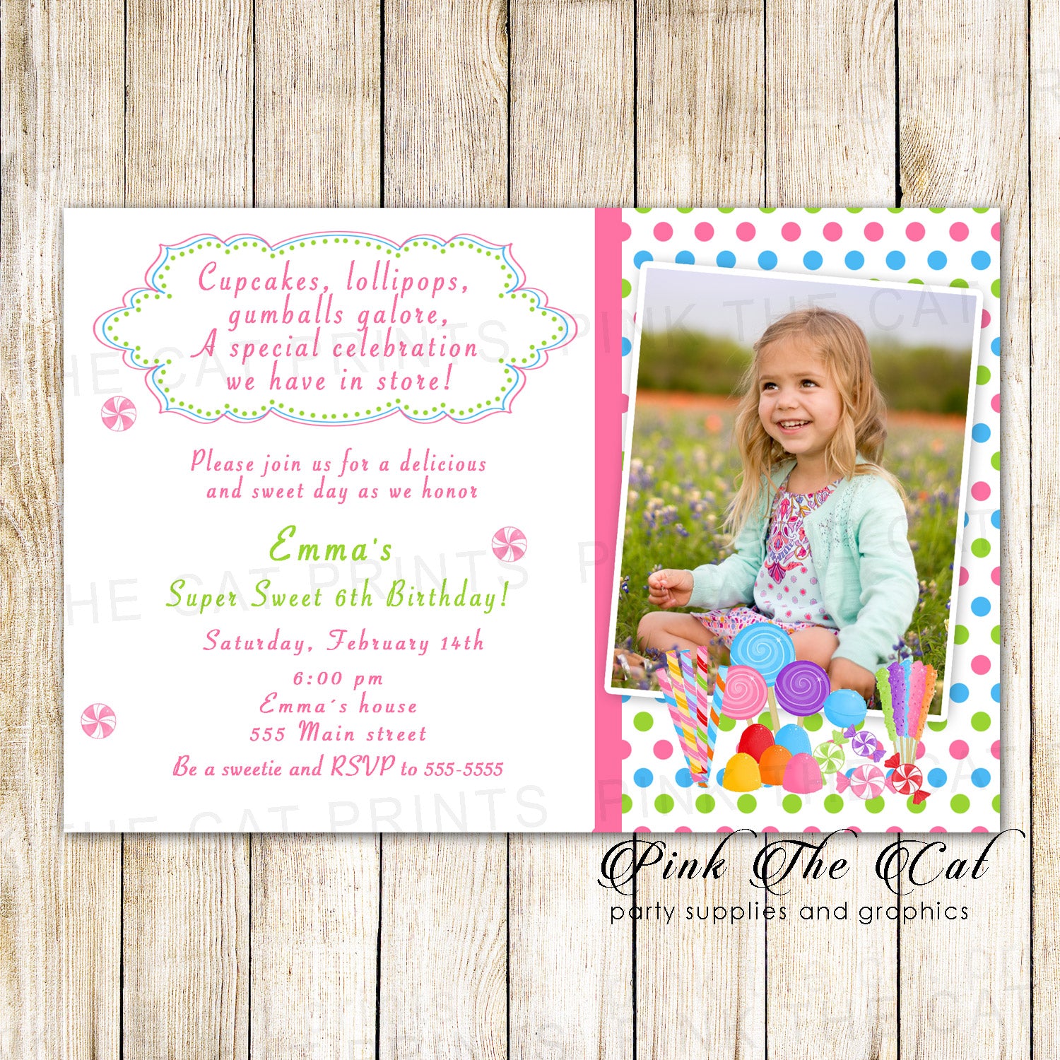 Candy Invitation Girl Birthday Party Photo Card Printable