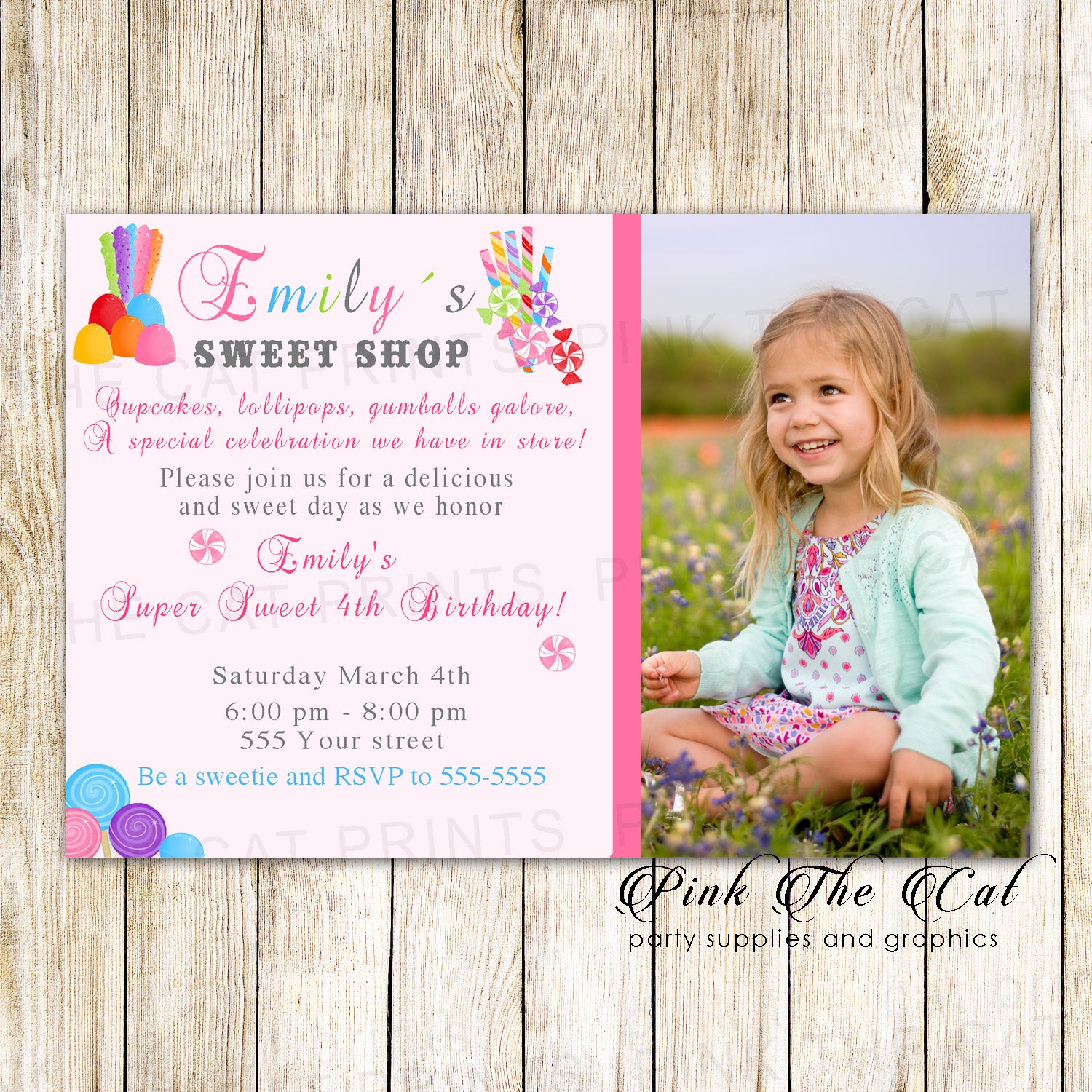 Candyland Birthday Invitation Girl Birthday Party Photo Card