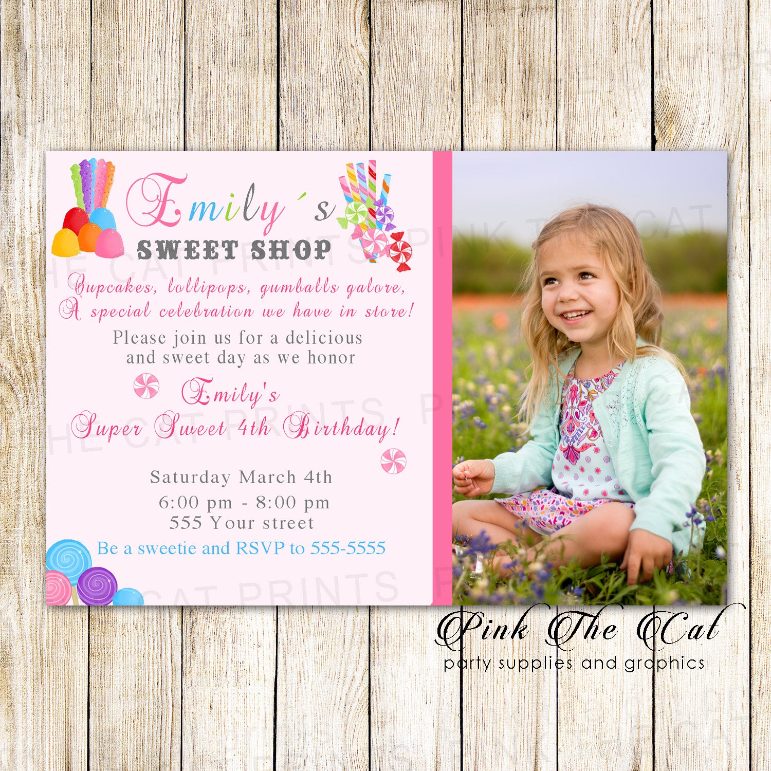 30 Invitations Girl Birthday Candyland Sweets With Photo