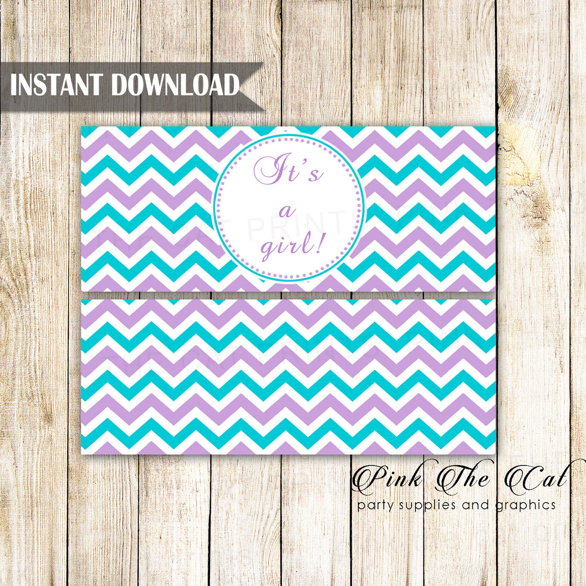 Baby Girl Shower Candy Bar Wrapper Label Teal Purple Printable
