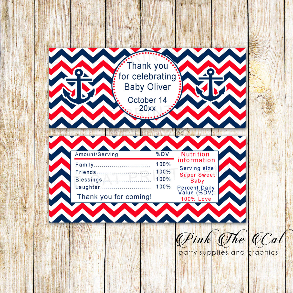 30 Candy Bar Wrappers Nautical Birthday Baby Shower
