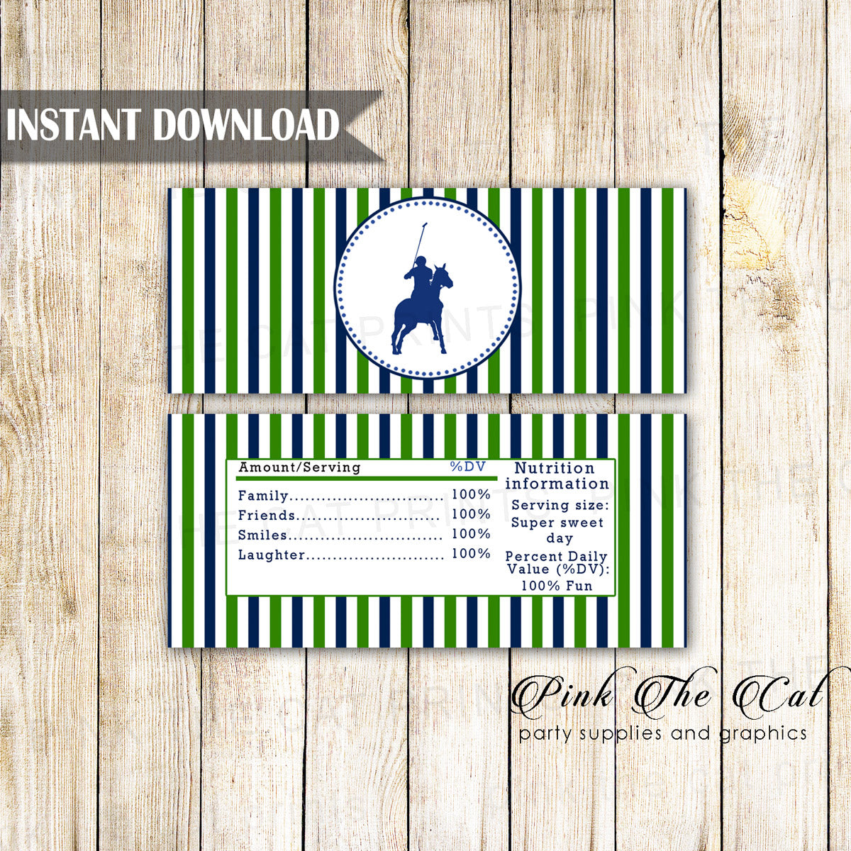 Polo Candy Bar Wrapper Green Blue Birthday Baby Shower Printable